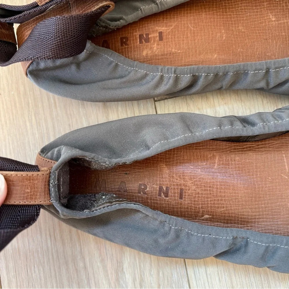 Marni Satin Leather Ankle Strap Flats Dark Grey 39.5 Balletcore Minimalist Chic - Picture 5 of 7